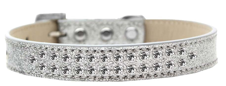 Elegant Dog Ice Cream Collar with two rows of clear crystals, made from soft leather, showcasing a crystal buckle.