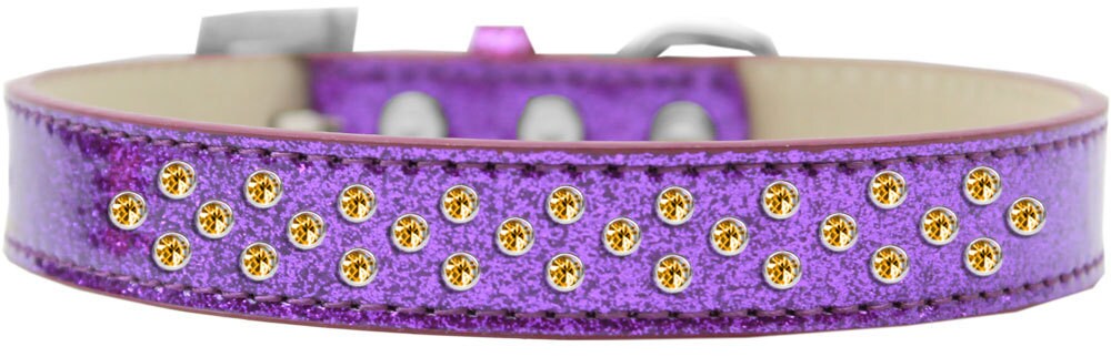 Yellow Crystal Rimsets Sprinkles Dog Collar featuring three rows of pearl and crystal stones, designed for elegance and comfort.