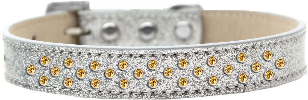 Yellow Crystal Rimsets Sprinkles Dog Collar featuring three rows of pearl and crystal stones, designed for elegance and comfort.