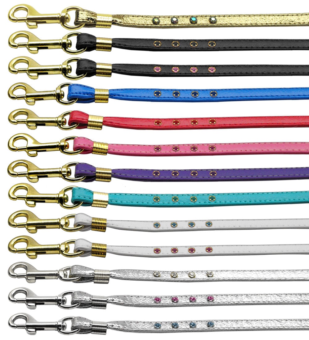 A stylish dog leash adorned with colorful crystal rhinestones, designed for dogs and puppies, showcasing elegance and durability.