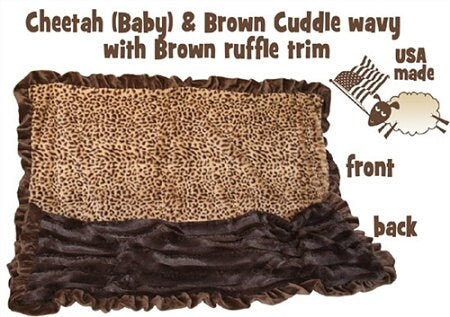 Brown Cheetah Cuddle Blanket for pets, showcasing soft minky faux fur fabric in a stylish design, perfect for cozy cuddles.