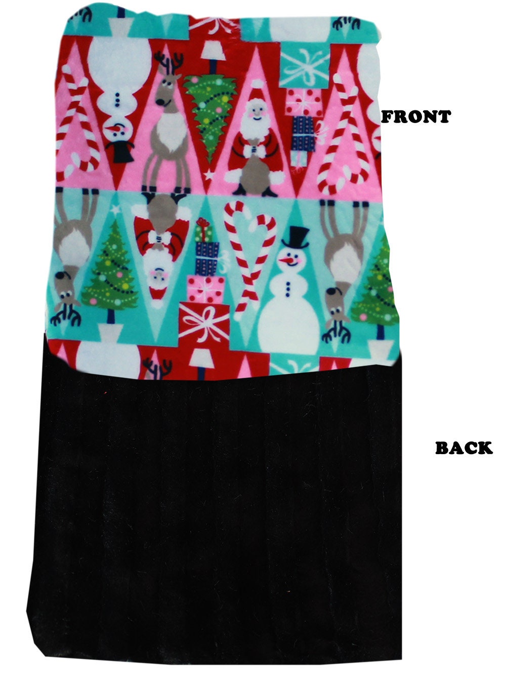 A cozy Christmas Medley Cuddle Blanket made from soft minky fabric, perfect for pets and people to snuggle under during the holiday season.