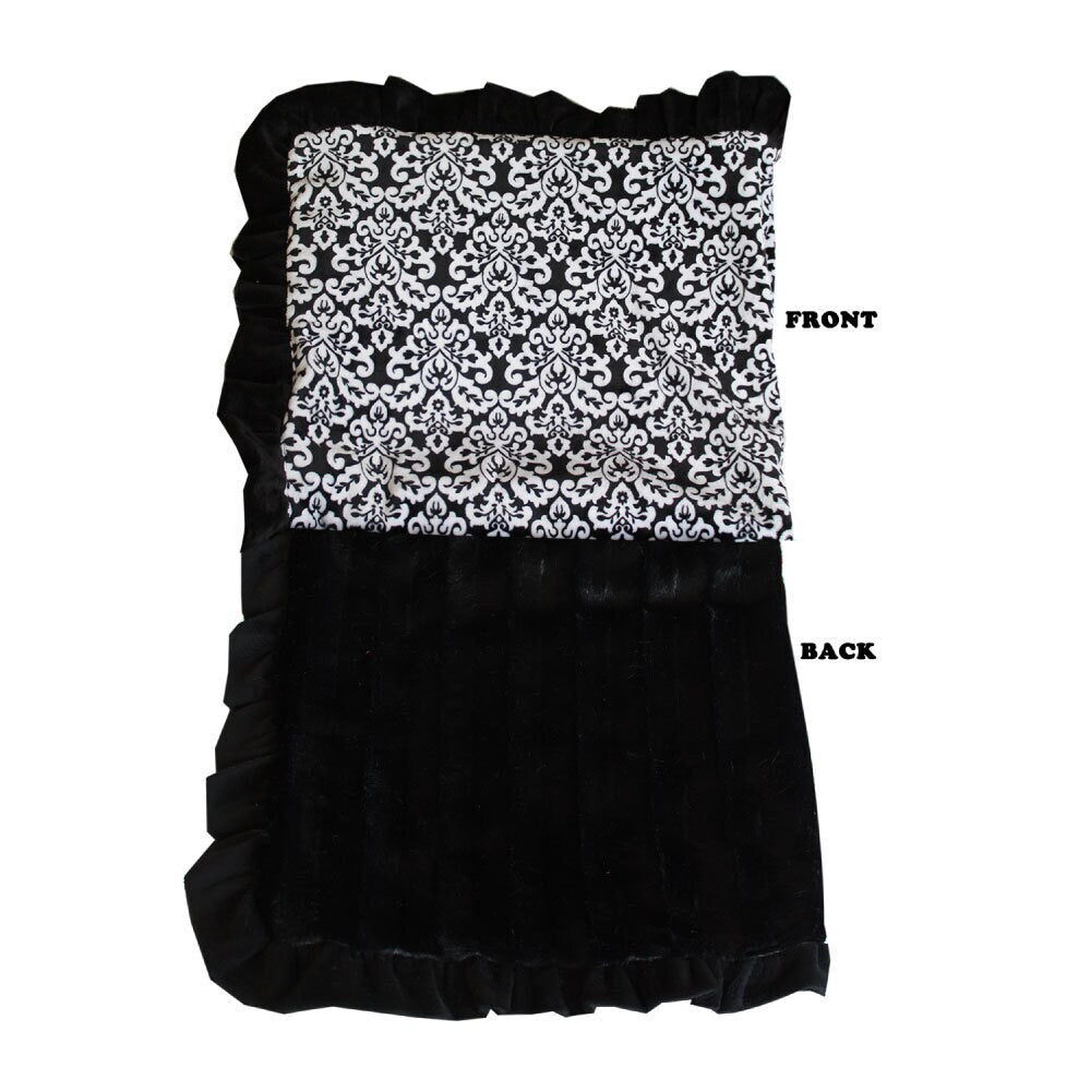 Fancy Black Cuddle Blanket made from soft minky faux fur, perfect for pets and cuddling.
