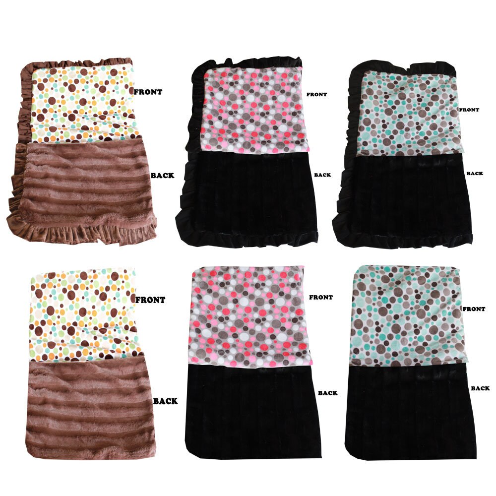 A cozy Dog, Puppy & Cat Sleepytime Cuddle Blanket in vibrant Party Dots design, showcasing Aqua, Pink, and Fall Dots patterns.