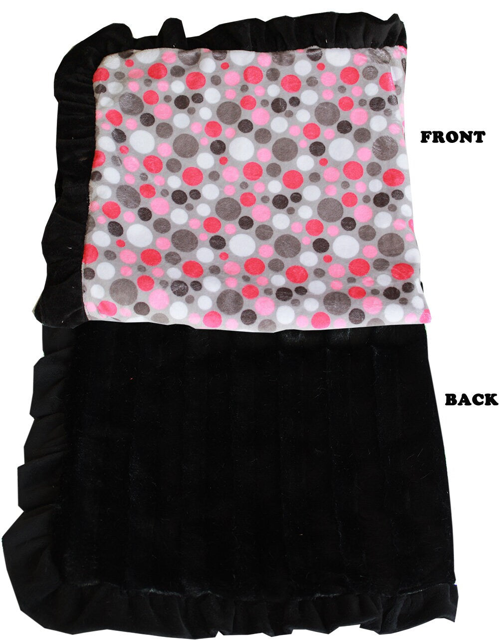 A cozy Dog, Puppy & Cat Sleepytime Cuddle Blanket in vibrant Party Dots design, showcasing Aqua, Pink, and Fall Dots patterns.