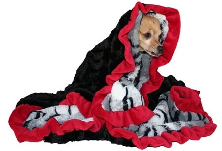 A luxurious White Siberian Tiger cuddle blanket made from soft minky faux fur, perfect for pets and their owners to snuggle in.