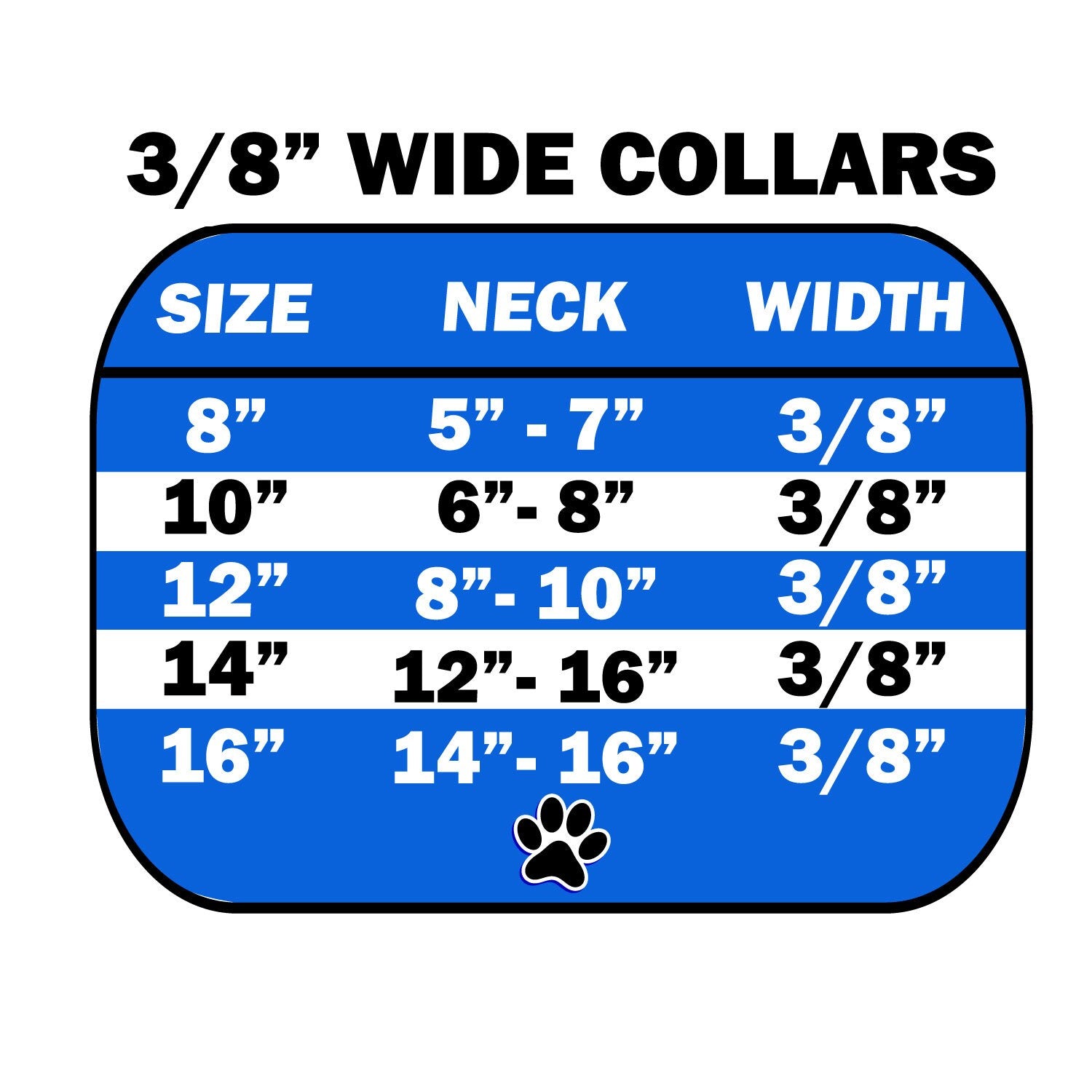 A variety of 3/8" wide plain collars for dogs and puppies in different colors and sizes, showcasing their handmade quality.