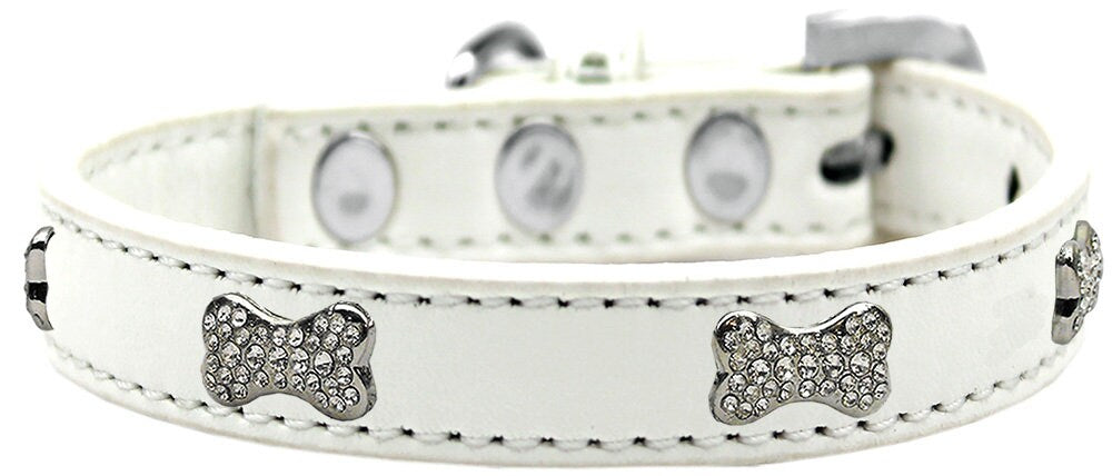 Premium dog collar featuring clear crystal bone accents, designed for style and durability.