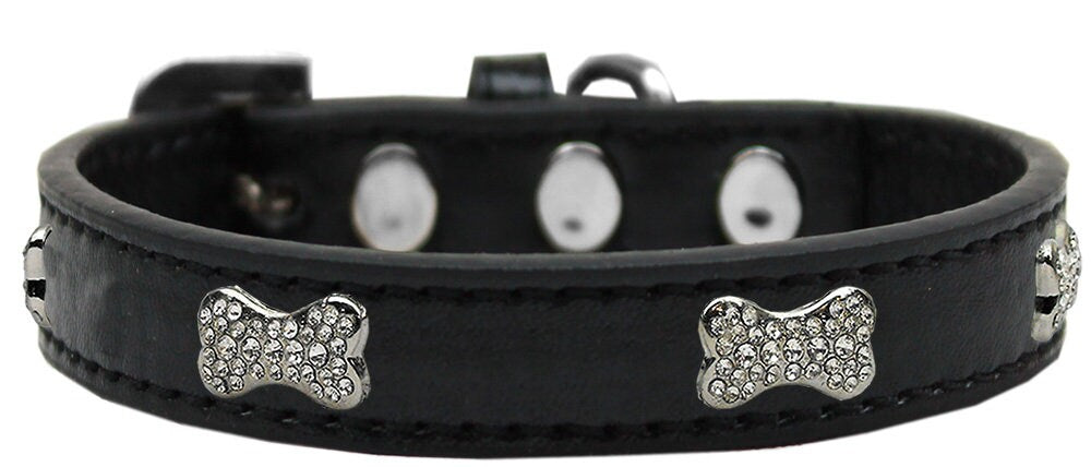 Premium dog collar featuring clear crystal bone accents, designed for style and durability.