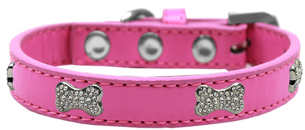 Premium dog collar featuring clear crystal bone accents, designed for style and durability.