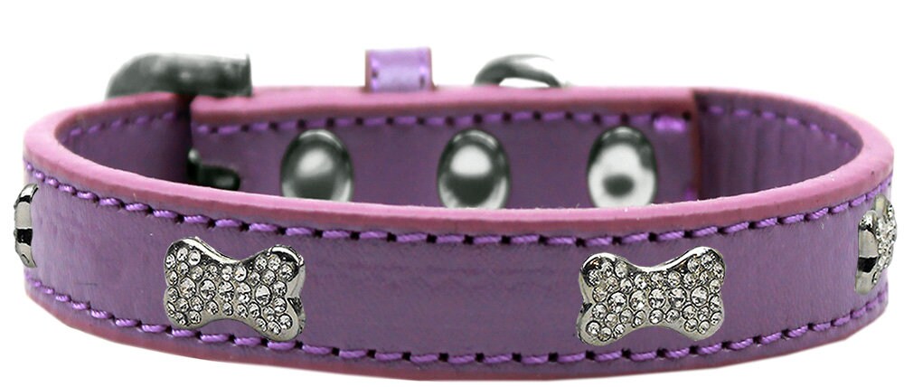 Premium dog collar featuring clear crystal bone accents, designed for style and durability.