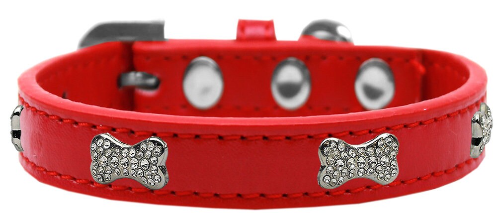 Premium dog collar featuring clear crystal bone accents, designed for style and durability.