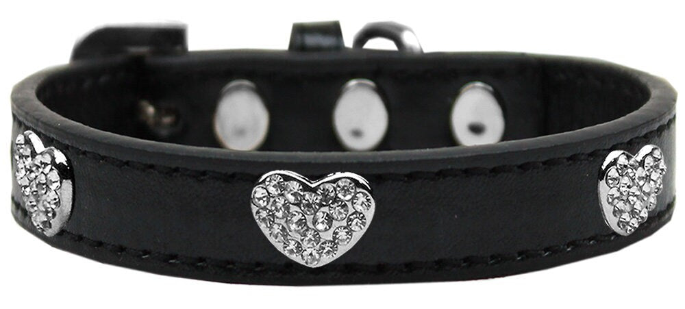 Premium dog collar featuring clear crystal hearts, available in various sizes for stylish pets.