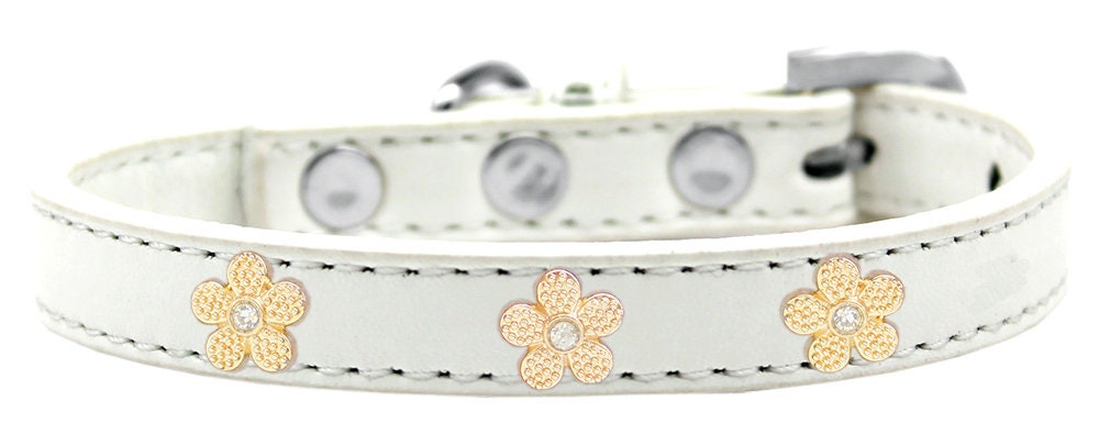 Gold Flower Widget Collar for dogs, featuring metal flower widgets on a durable collar.