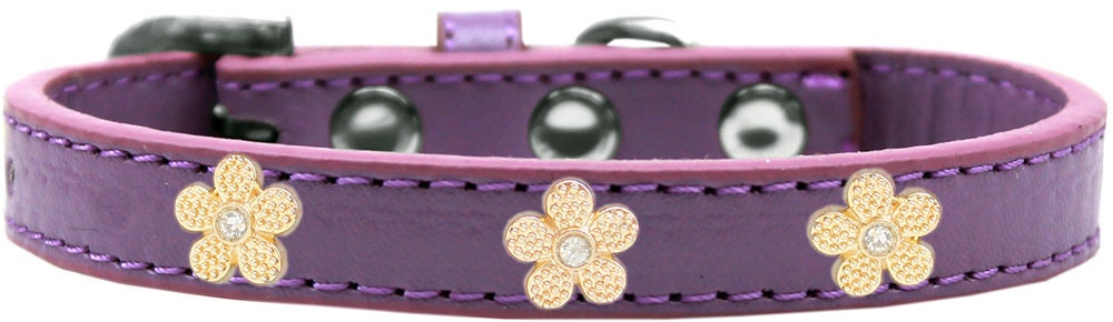 Gold Flower Widget Collar for dogs, featuring metal flower widgets on a durable collar.