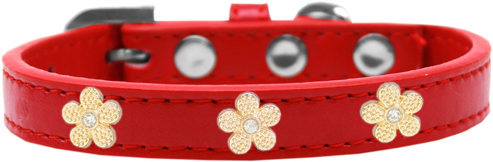 Gold Flower Widget Collar for dogs, featuring metal flower widgets on a durable collar.