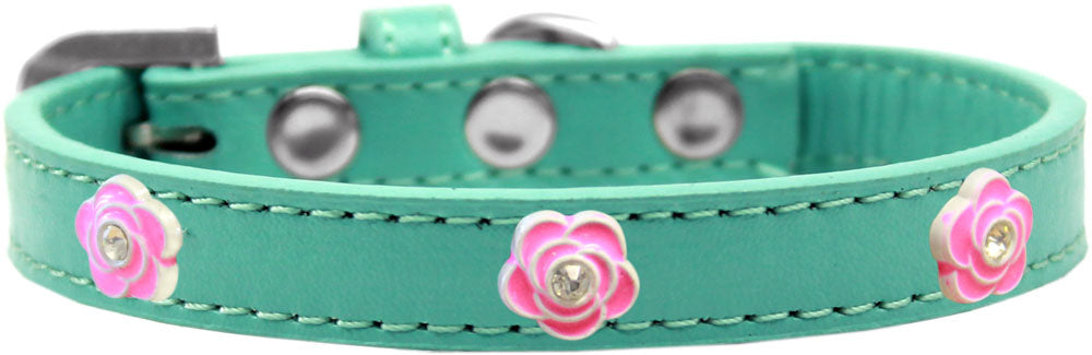 Bright Pink Roses fashion collar for dogs, featuring a floral design and secure metal widgets, made from durable leather.