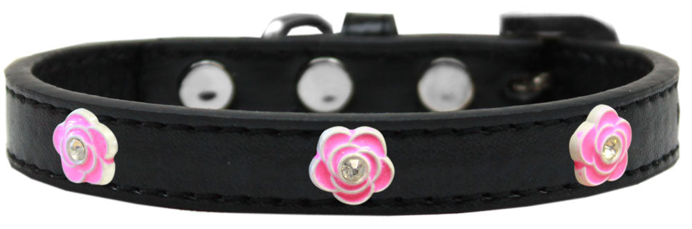 Bright Pink Roses fashion collar for dogs, featuring a floral design and secure metal widgets, made from durable leather.