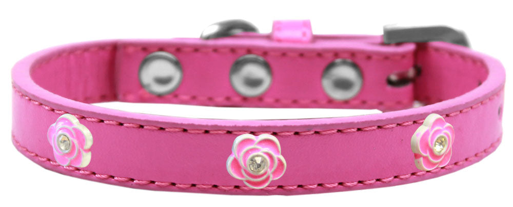 Bright Pink Roses fashion collar for dogs, featuring a floral design and secure metal widgets, made from durable leather.