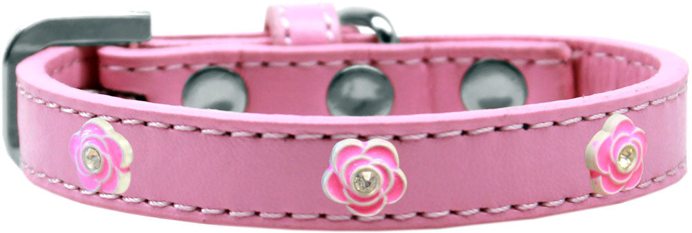 Bright Pink Roses fashion collar for dogs, featuring a floral design and secure metal widgets, made from durable leather.