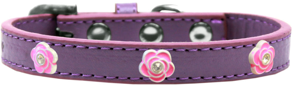 Bright Pink Roses fashion collar for dogs, featuring a floral design and secure metal widgets, made from durable leather.