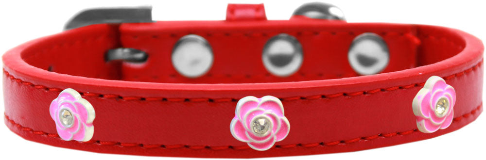 Bright Pink Roses fashion collar for dogs, featuring a floral design and secure metal widgets, made from durable leather.