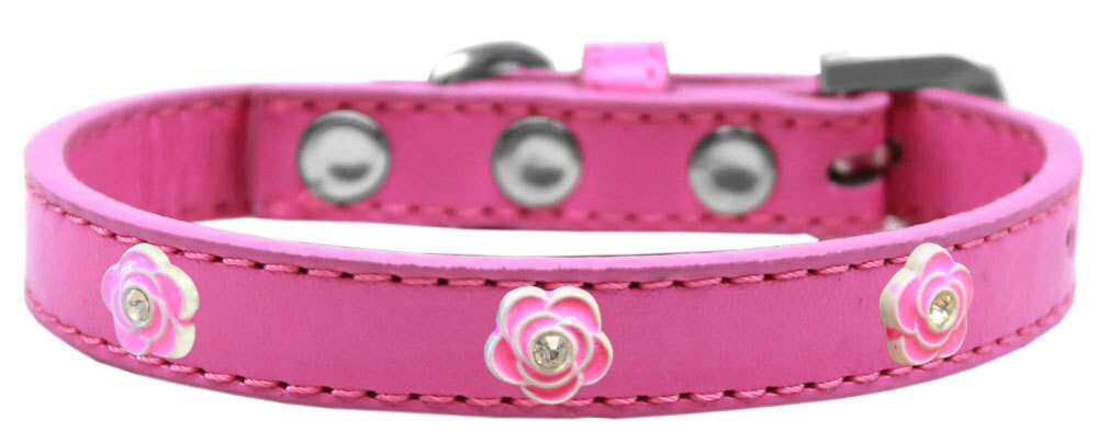 Bright Pink Roses fashion collar for dogs, featuring a floral design and secure metal widgets, made from durable leather.