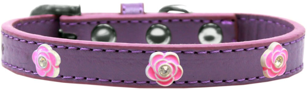 Bright Pink Roses fashion collar for dogs, featuring a floral design and secure metal widgets, made from durable leather.