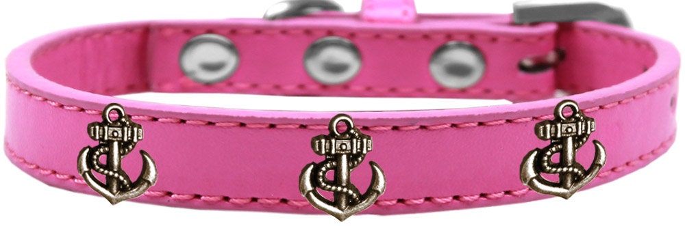 Stylish dog collar featuring a bronze anchor design with metal widgets, perfect for fashionable pets.