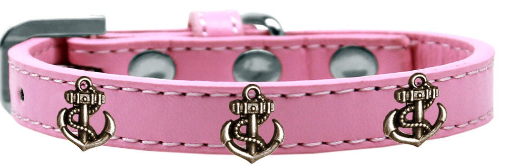 Stylish dog collar featuring a bronze anchor design with metal widgets, perfect for fashionable pets.
