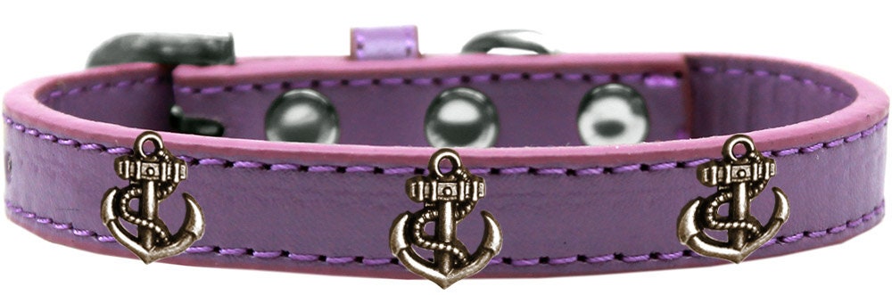 Stylish dog collar featuring a bronze anchor design with metal widgets, perfect for fashionable pets.
