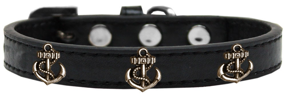 Stylish dog collar featuring a bronze anchor design with metal widgets, perfect for fashionable pets.