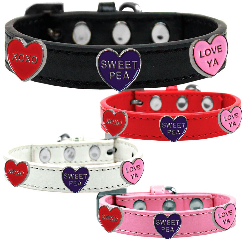 Colorful Dog Collar with Conversation Hearts widgets, designed for style and comfort.
