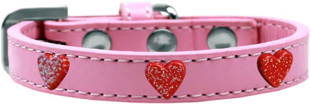 A stylish red glitter heart collar for dogs, featuring metal widgets and a durable design, perfect for fashion-forward pets.