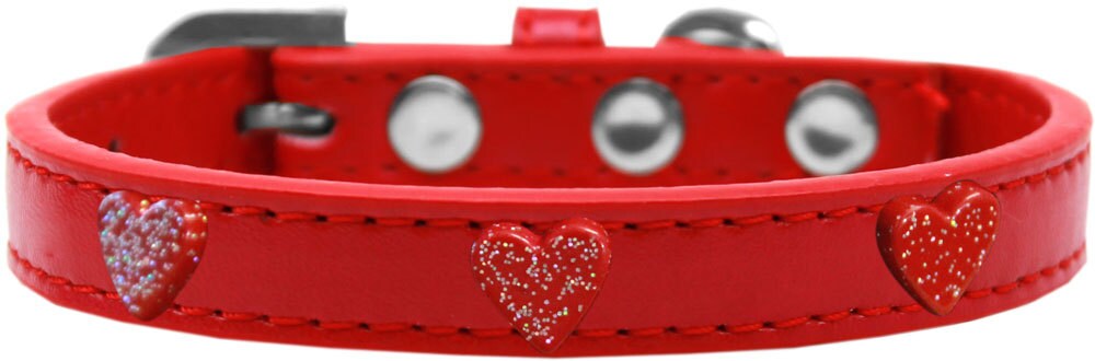 A stylish red glitter heart collar for dogs, featuring metal widgets and a durable design, perfect for fashion-forward pets.