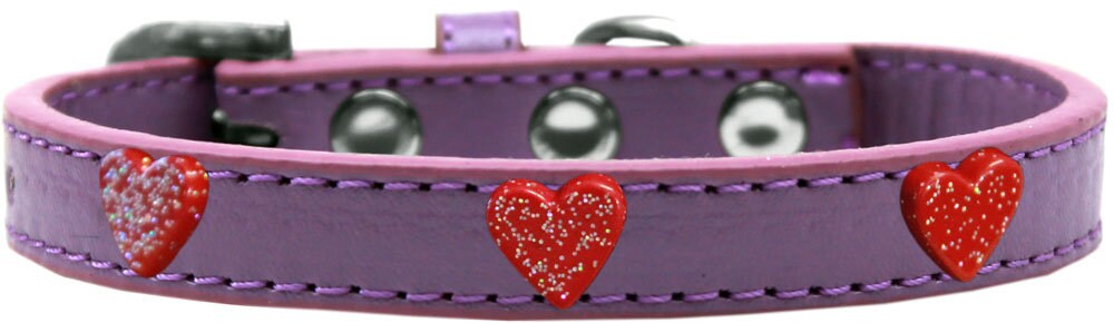A stylish red glitter heart collar for dogs, featuring metal widgets and a durable design, perfect for fashion-forward pets.