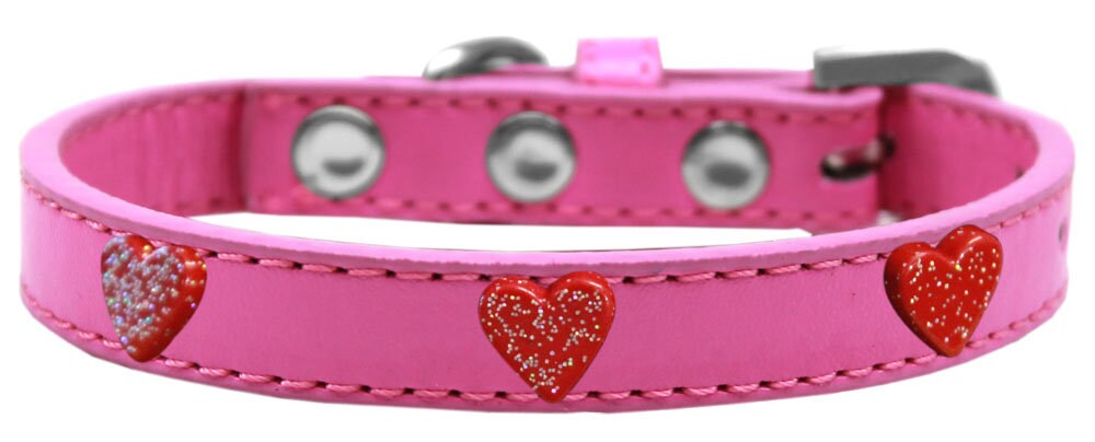 A stylish red glitter heart collar for dogs, featuring metal widgets and a durable design, perfect for fashion-forward pets.