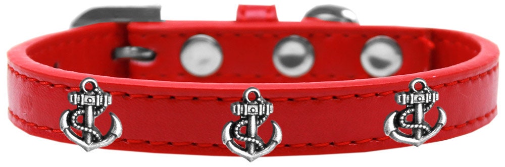 Stylish dog collar featuring a silver anchor design with metal widgets, perfect for pets.
