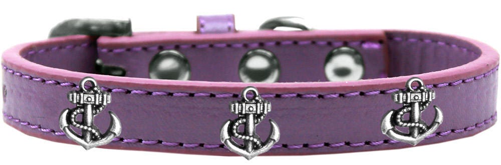 Stylish dog collar featuring a silver anchor design with metal widgets, perfect for pets.