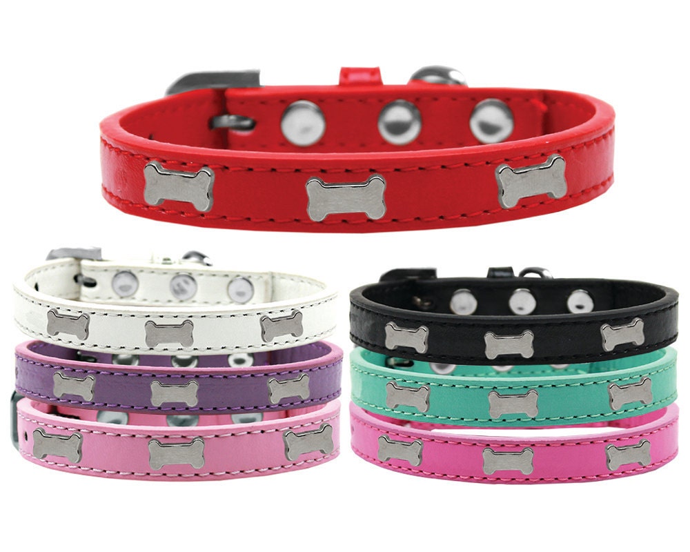 Stylish Silver Bone collar for dogs featuring metal widgets, showcasing a fashionable design.