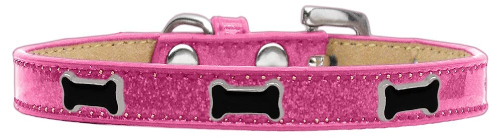Stylish black bone themed ice cream collar for dogs, featuring colorful widgets and durable material.