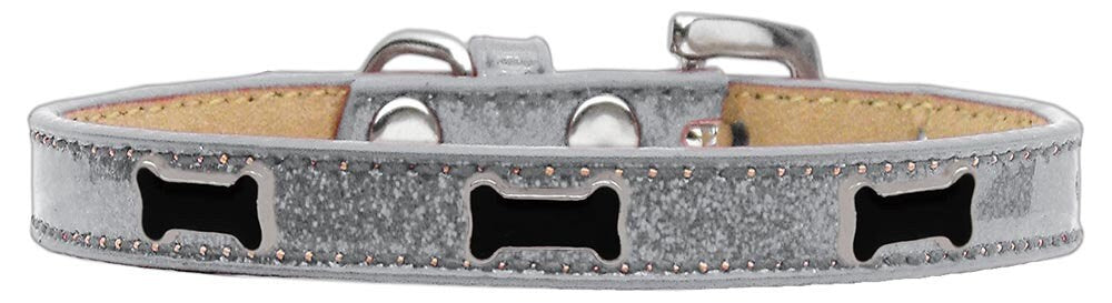 Stylish black bone themed ice cream collar for dogs, featuring colorful widgets and durable material.
