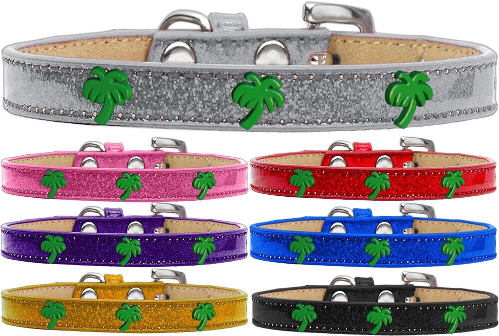 Green Palm Tree Ice Cream Collar for dogs, featuring colorful metal widgets and durable fabric, perfect for summer adventures.