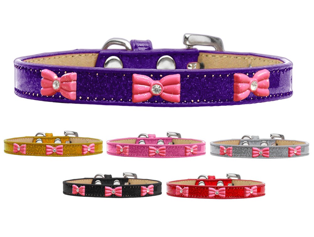Pink Glitter Bow Ice Cream Collar for dogs, featuring colorful widgets and a stylish design.