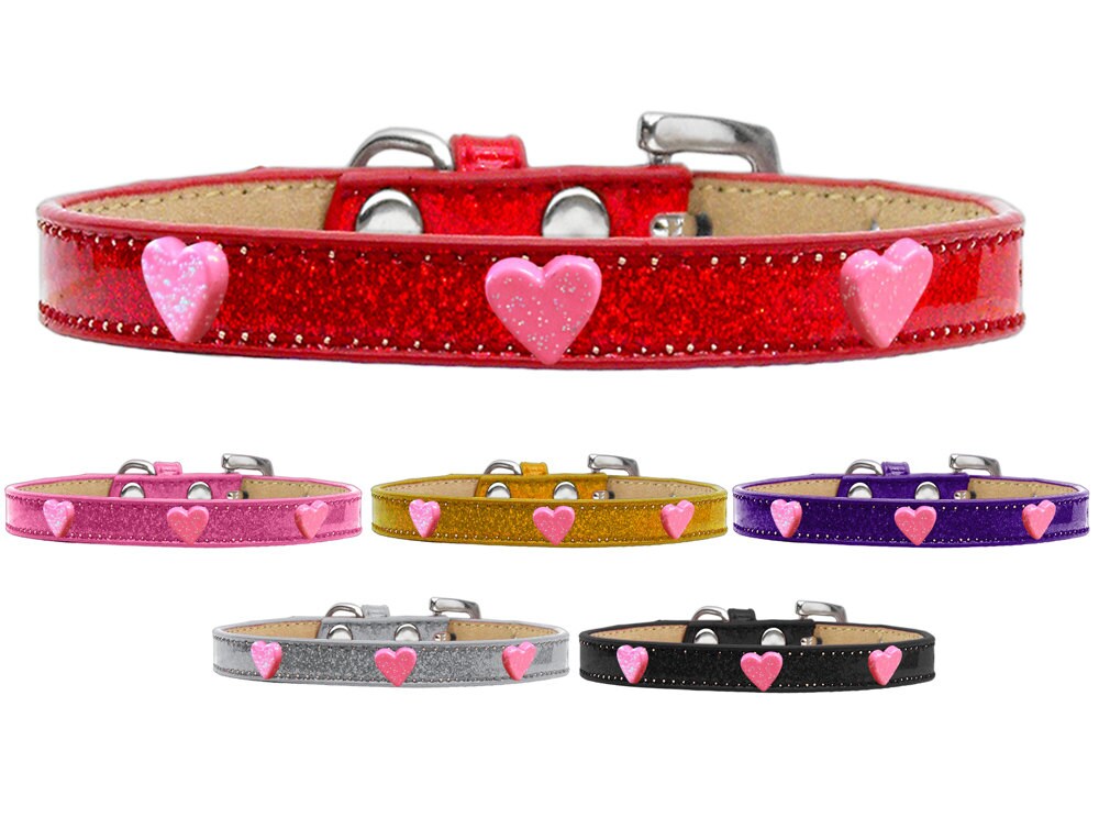 Pink Glitter Heart Ice Cream Collar for dogs, featuring a stylish design with glittery hearts and durable materials.