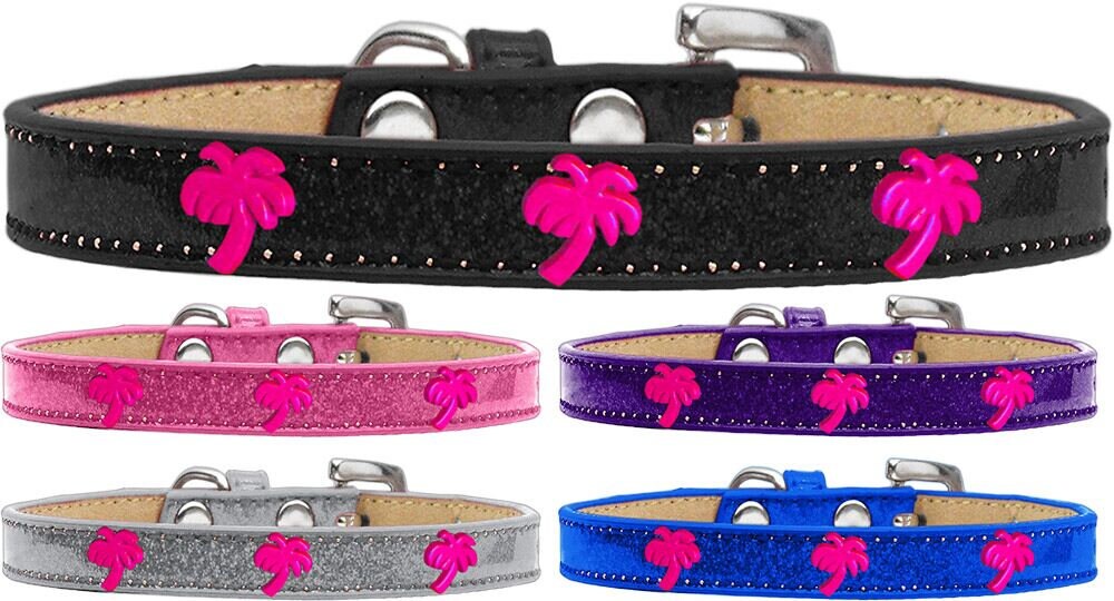 Pink Palm Tree Ice Cream Collar for dogs, featuring colorful widgets and durable material.