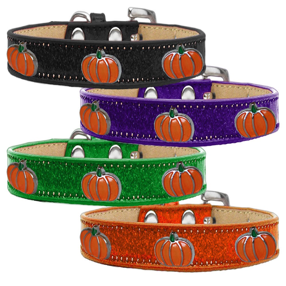 A stylish pumpkin-themed ice cream collar for dogs, featuring colorful widgets and durable materials, perfect for pets of all sizes.