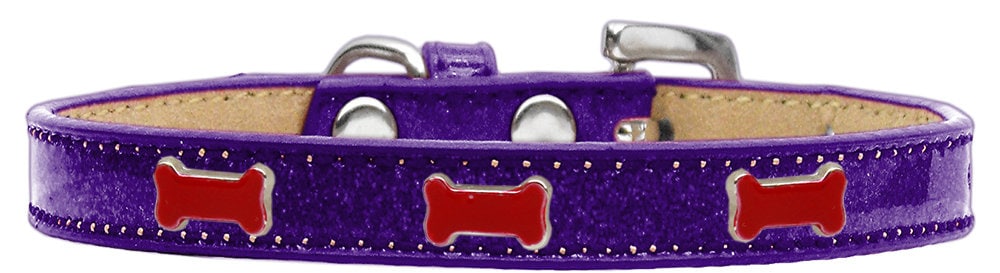 A vibrant red dog collar featuring a playful bone design, perfect for pets of all sizes.