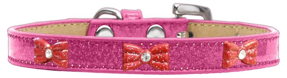 A stylish dog collar featuring a red glitter bow and ice cream widget design, perfect for pets.
