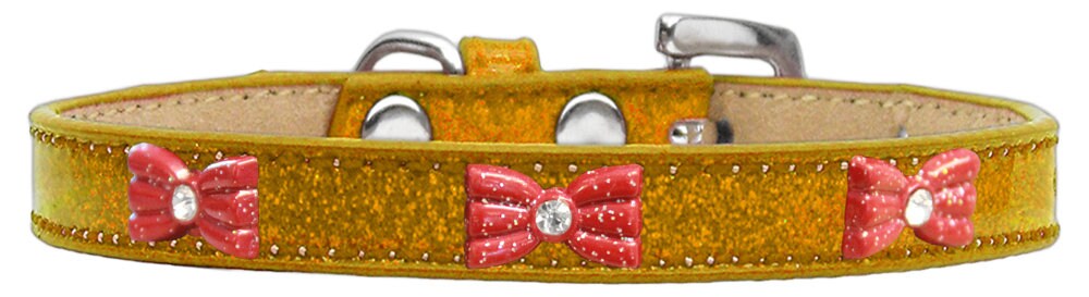A stylish dog collar featuring a red glitter bow and ice cream widget design, perfect for pets.